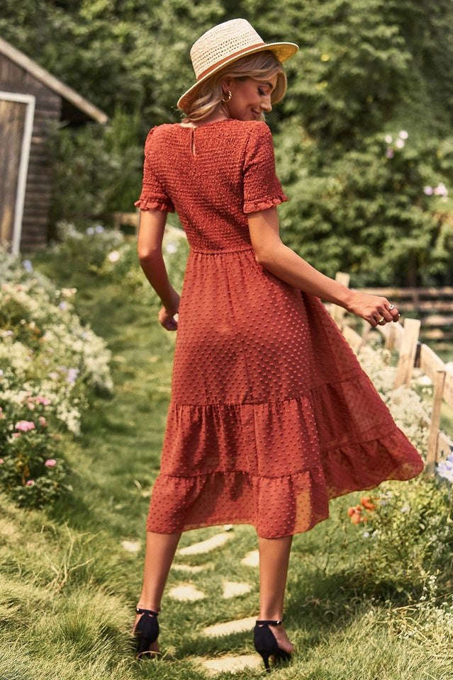 Women's Textured Smocked Midi Dress Klara