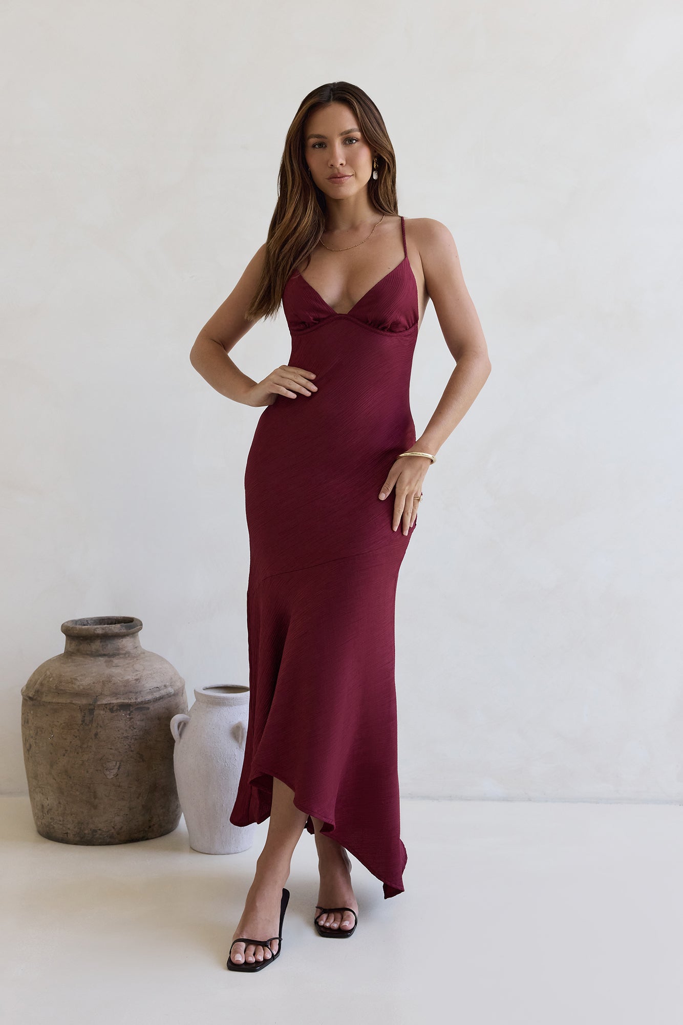 Women's V-Neck Asymmetrical Hem Maxi Dress Klara