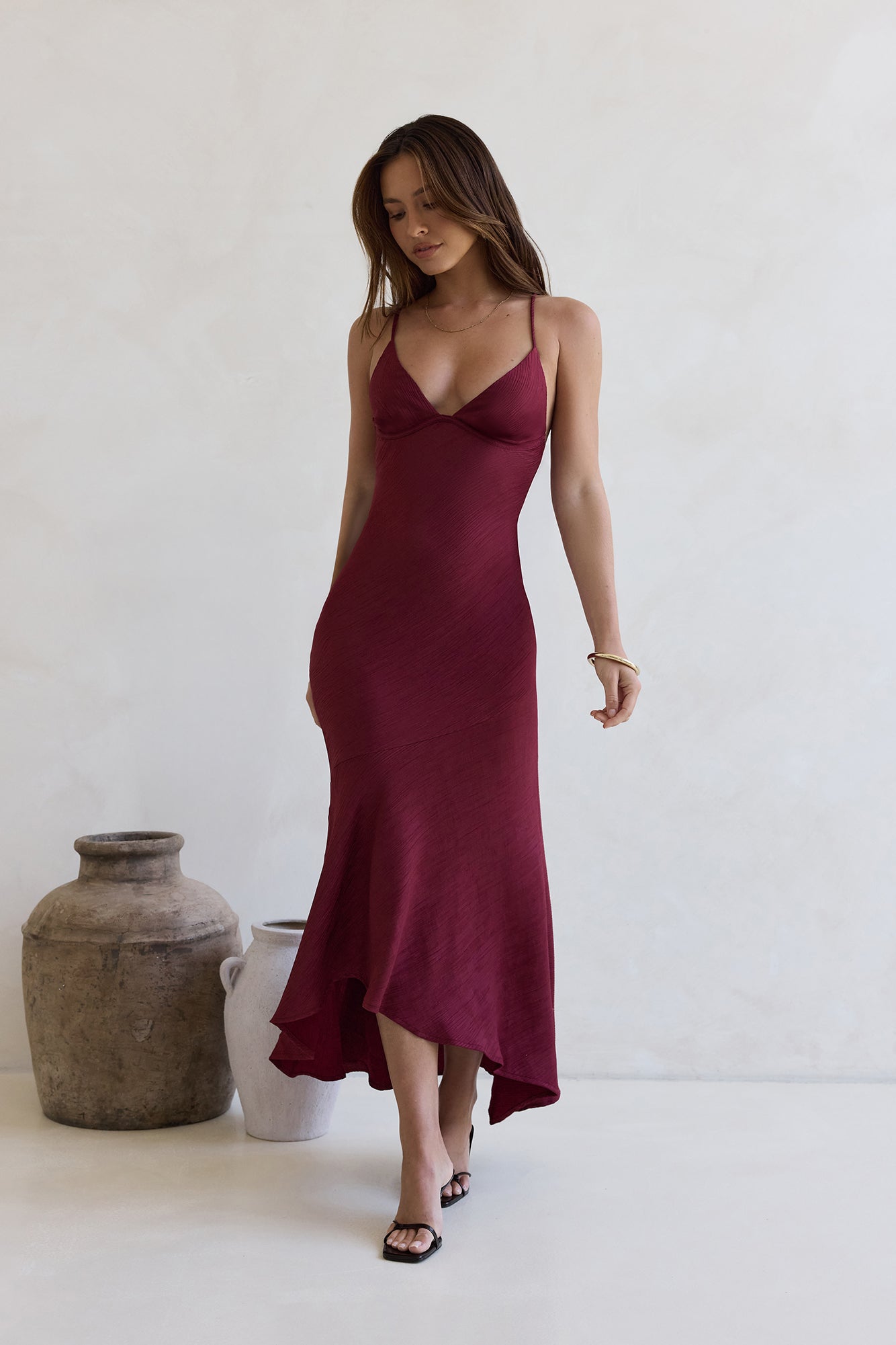 Women's V-Neck Asymmetrical Hem Maxi Dress Klara