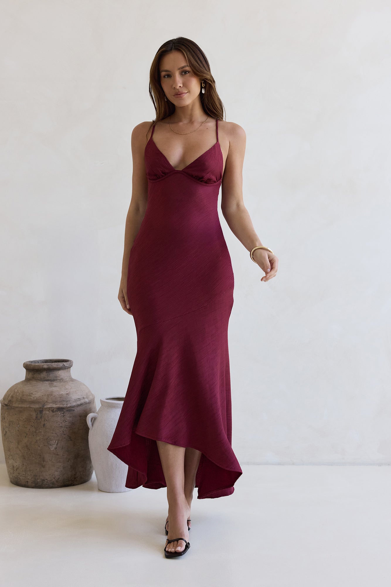 Women's V-Neck Asymmetrical Hem Maxi Dress Klara