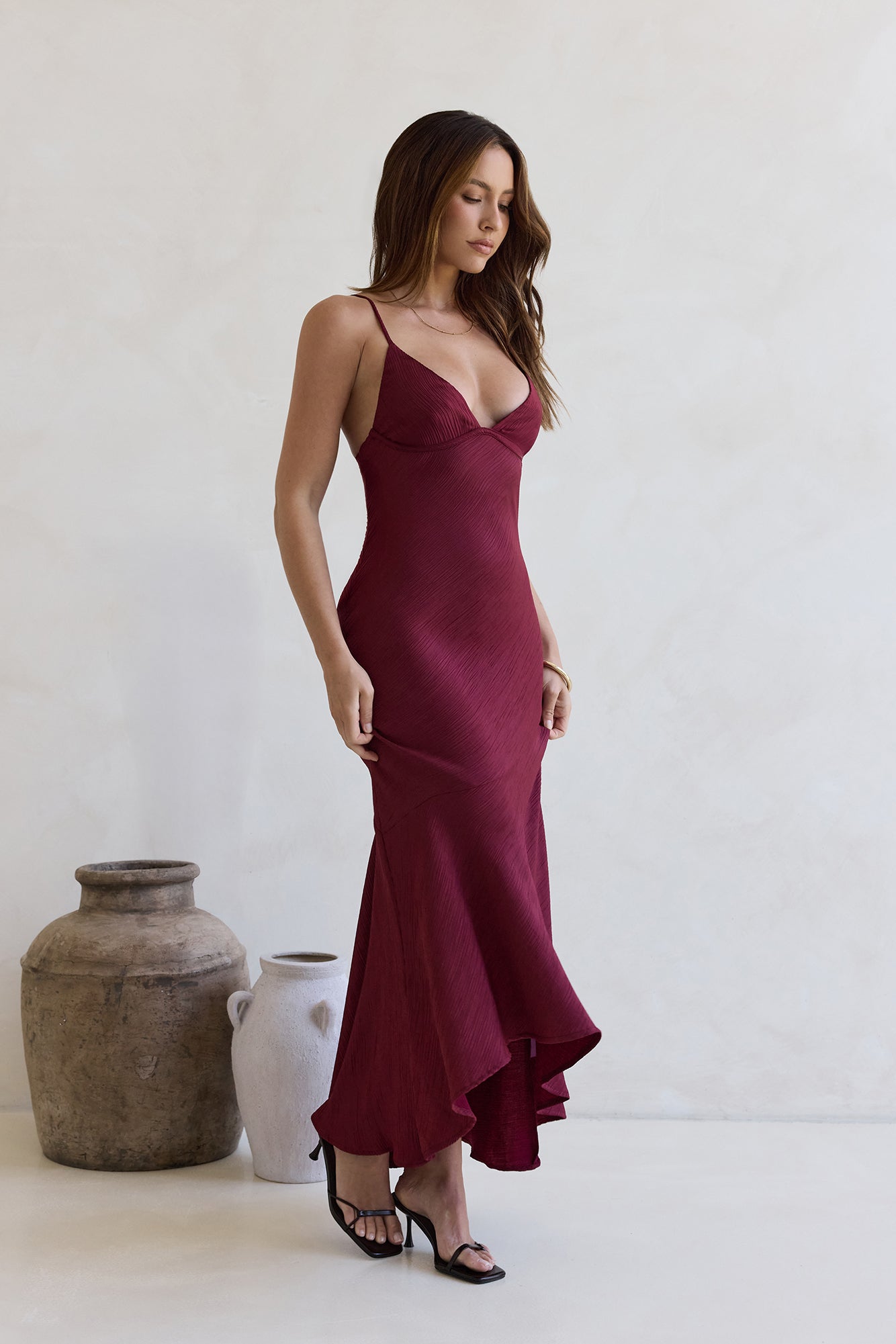 Women's V-Neck Asymmetrical Hem Maxi Dress Klara