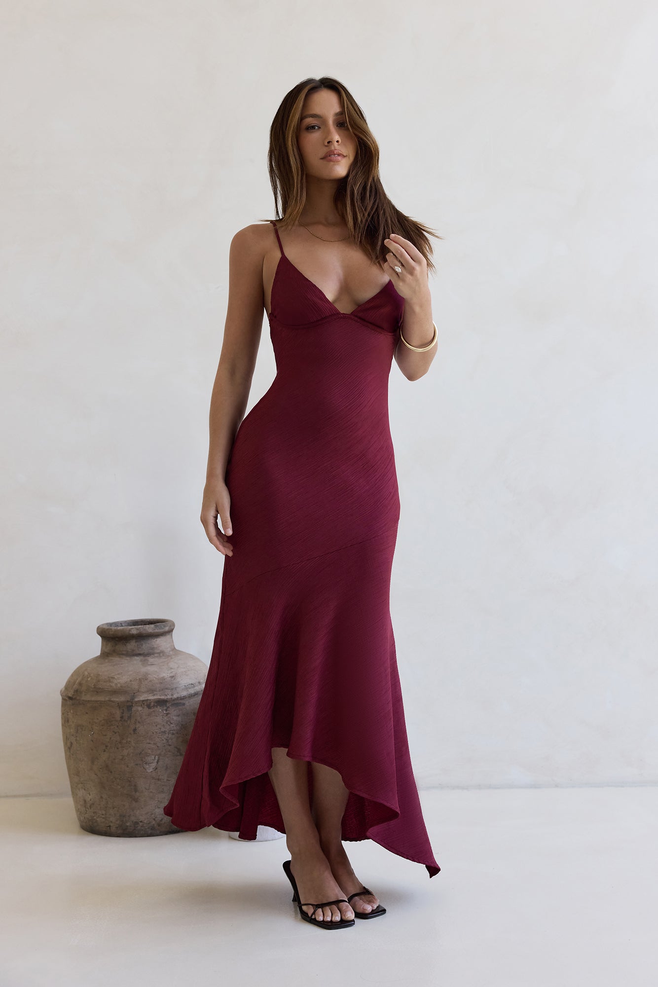 Women's V-Neck Asymmetrical Hem Maxi Dress Klara