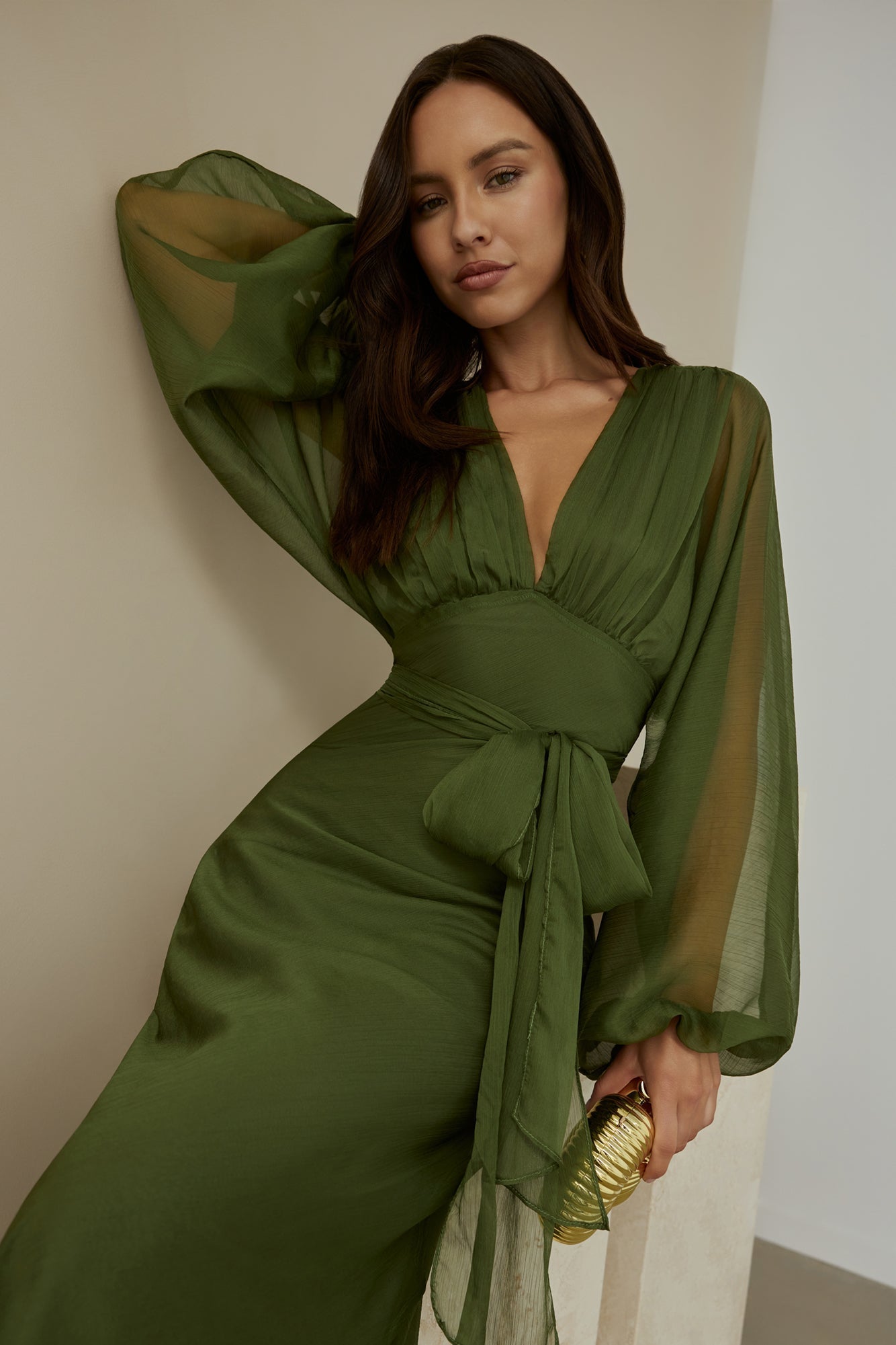 Women's V-Neck Maxi Dress With Balloon Sleeves Klara