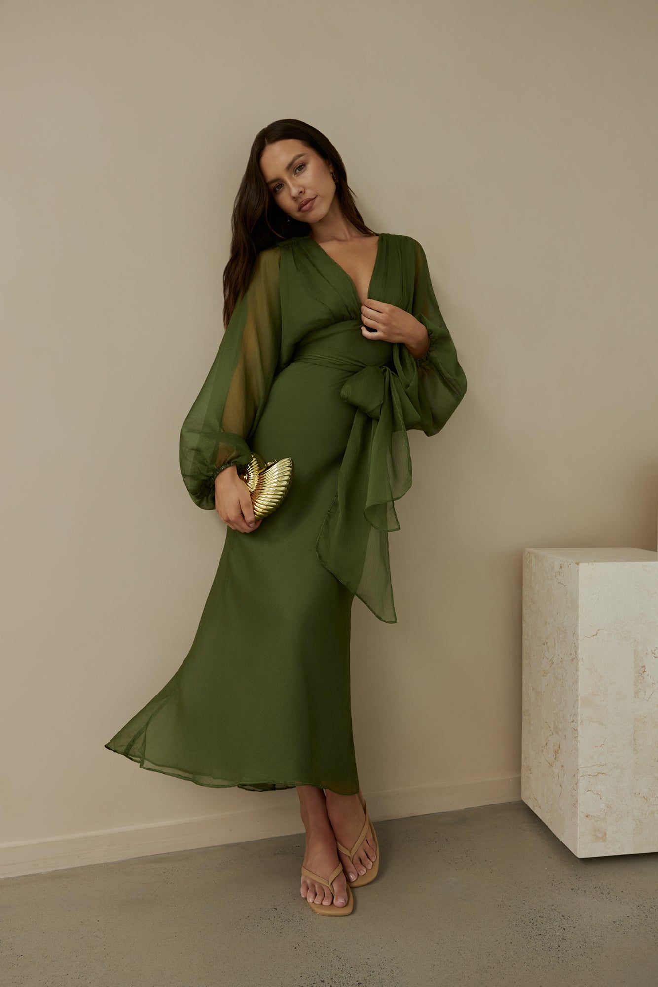 Women's V-Neck Maxi Dress With Balloon Sleeves Klara