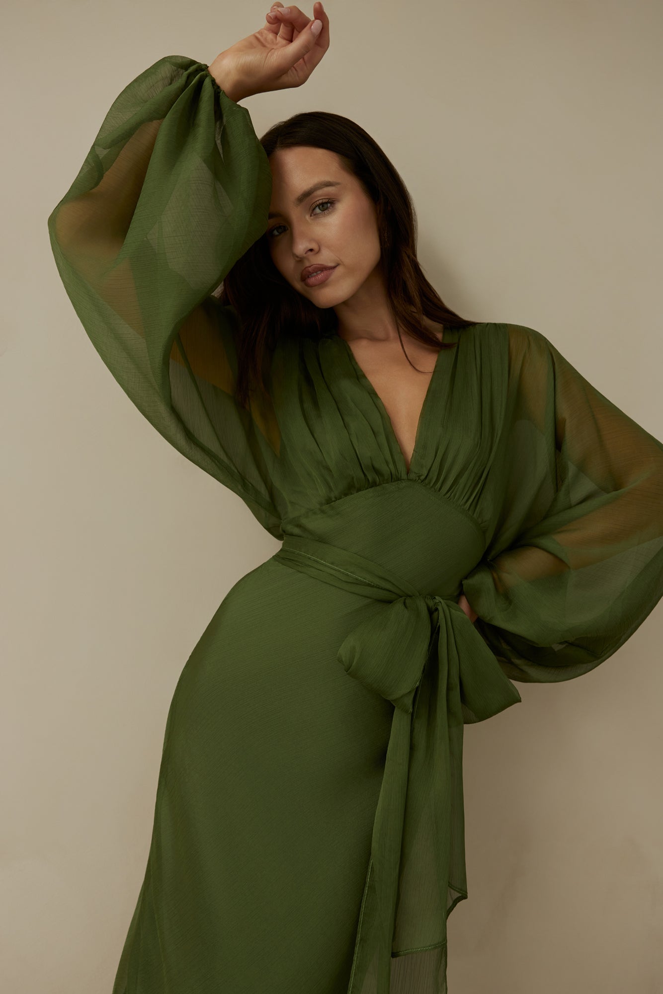 Women's V-Neck Maxi Dress With Balloon Sleeves Klara