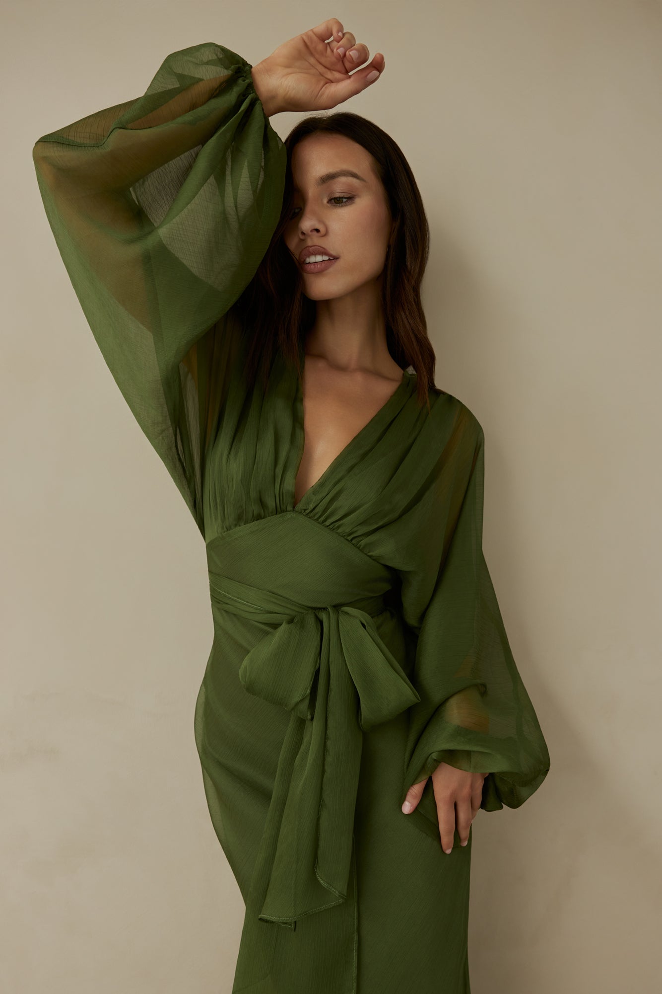 Women's V-Neck Maxi Dress With Balloon Sleeves Klara