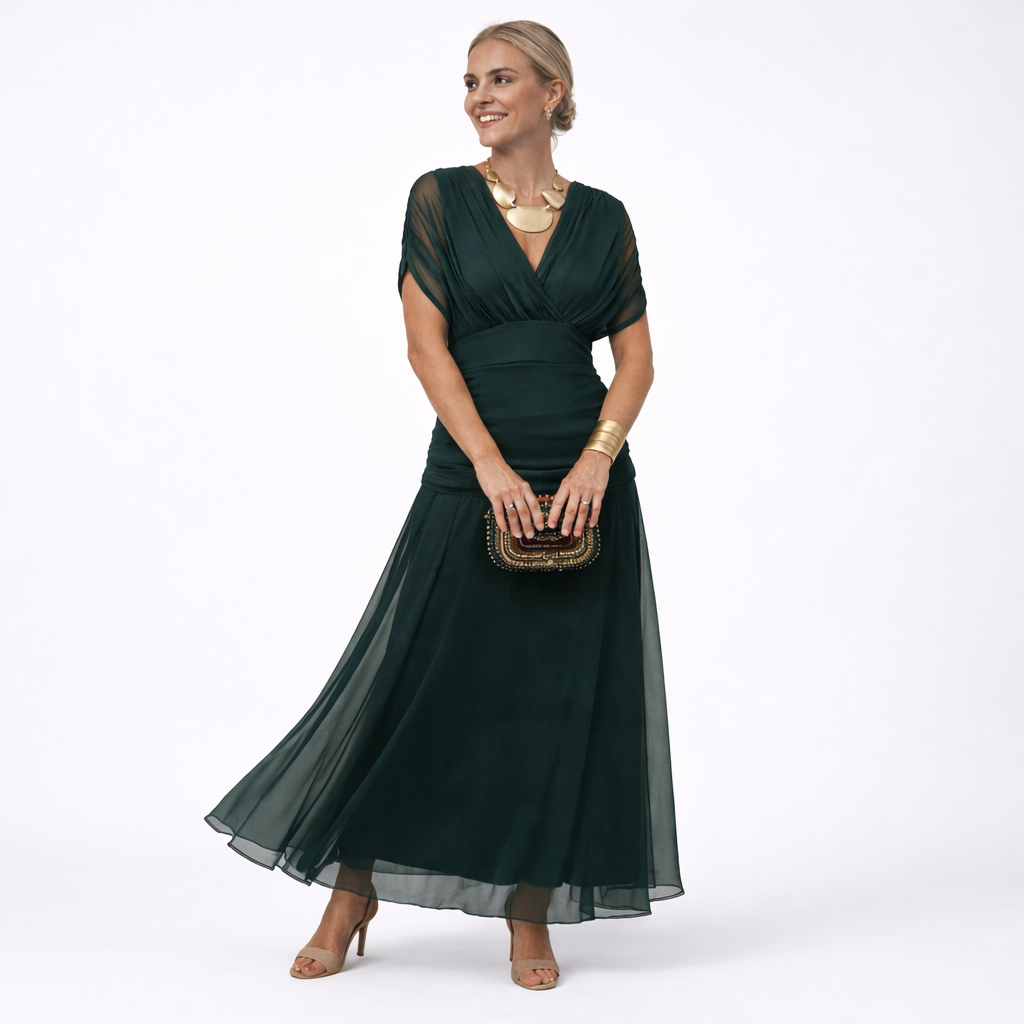 Women's V-Neck Pleated Maxi Dress Klara