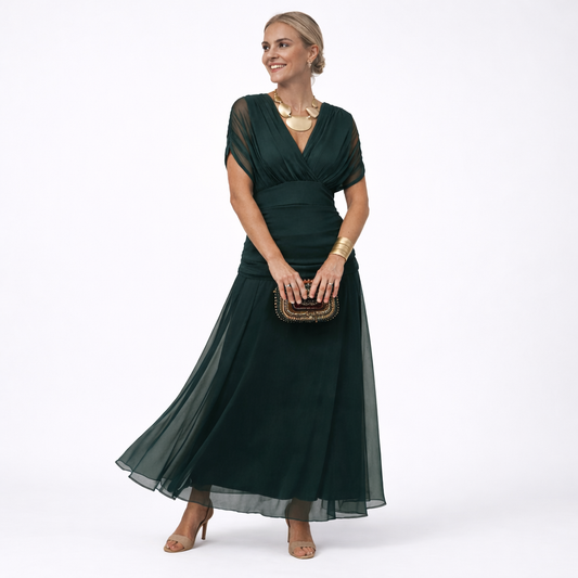Women's V-Neck Pleated Maxi Dress Klara