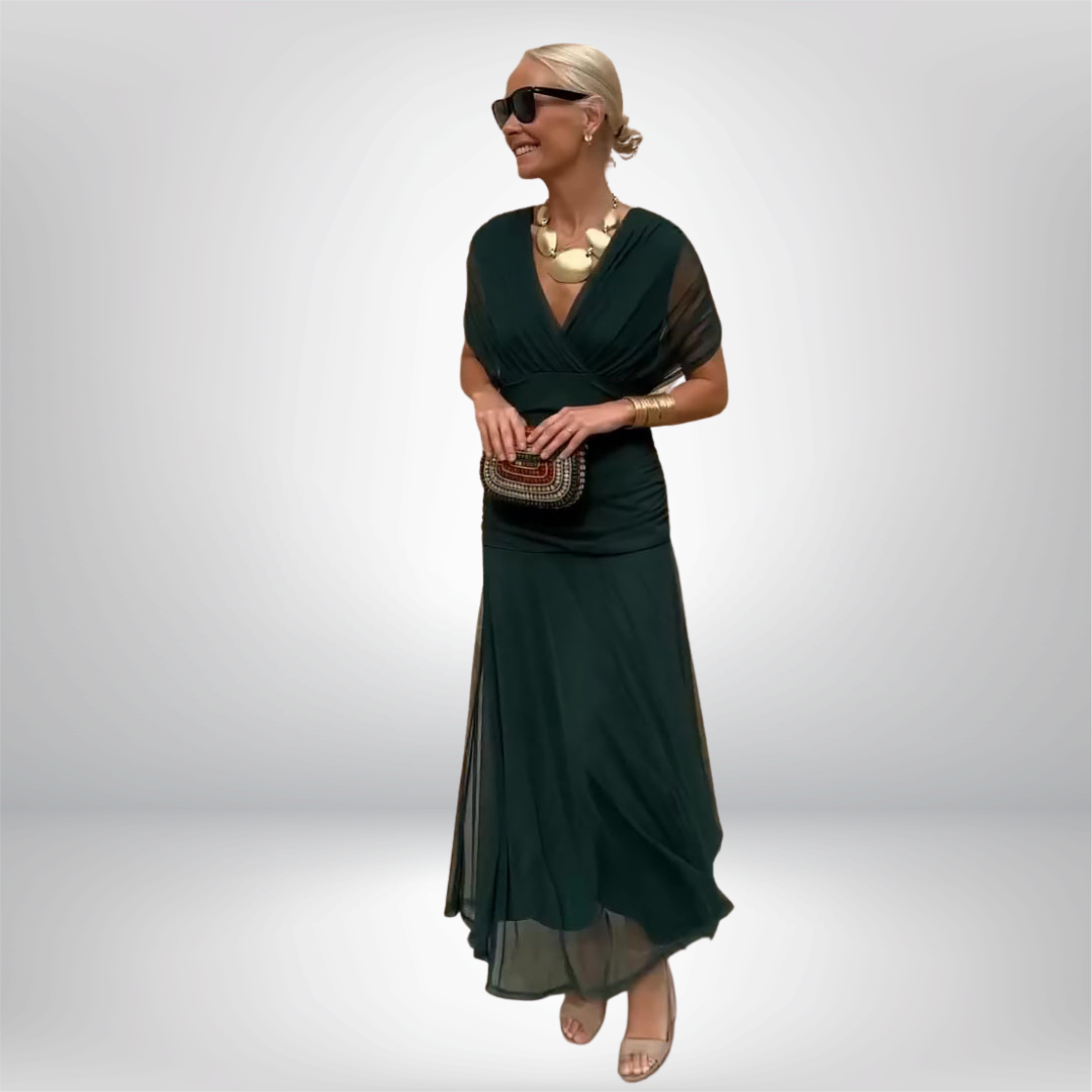 Women's V-Neck Pleated Maxi Dress Klara