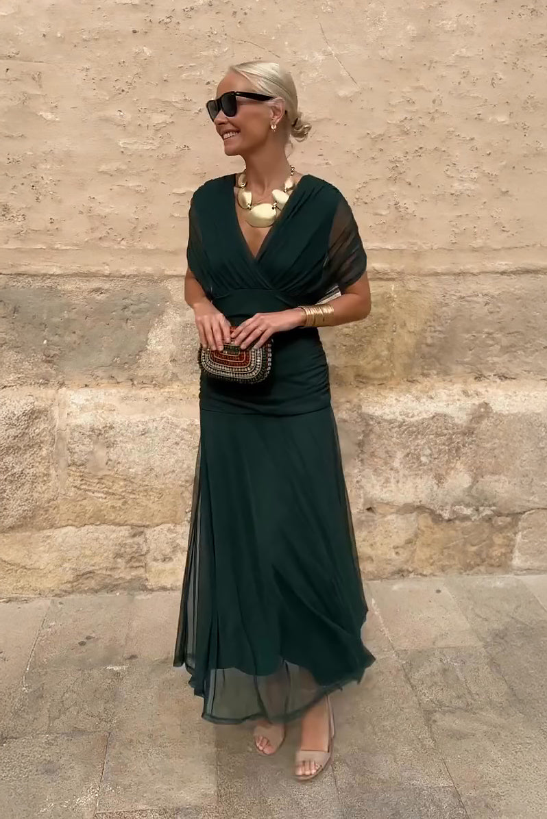 Women's V-Neck Pleated Maxi Dress Klara