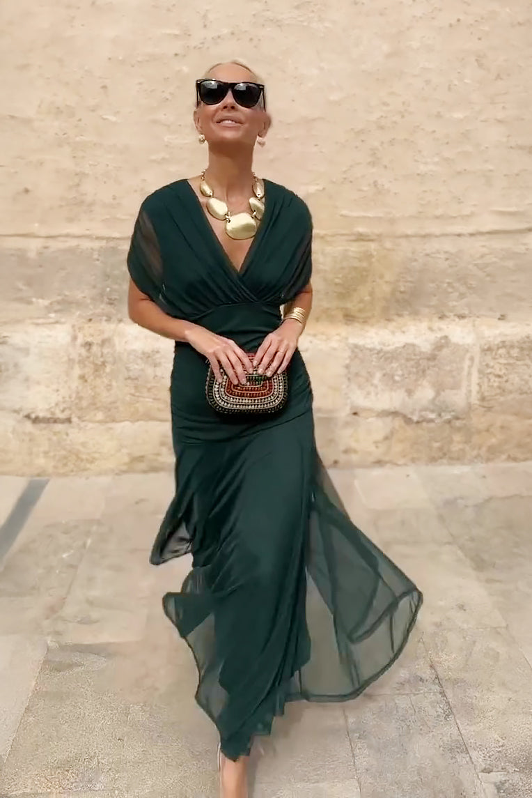 Women's V-Neck Pleated Maxi Dress Klara