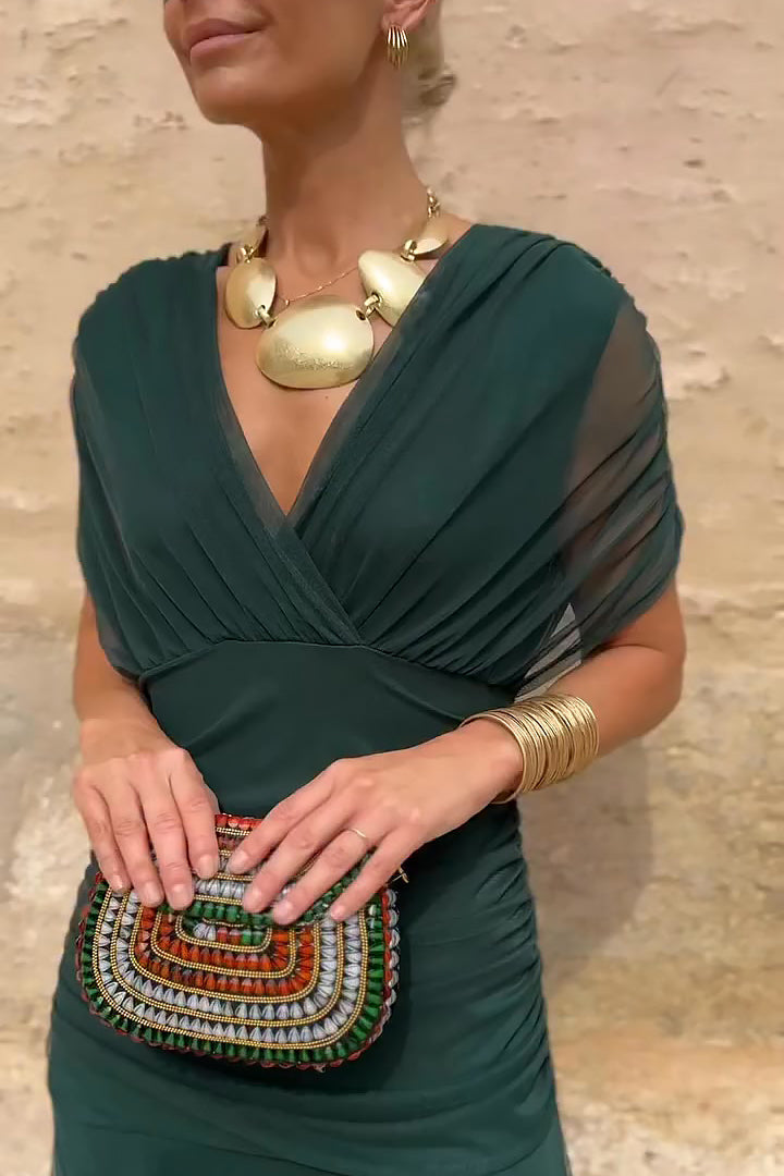 Women's V-Neck Pleated Maxi Dress Klara