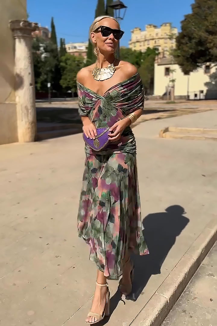 Women's V-Neck Pleated Maxi Dress Klara