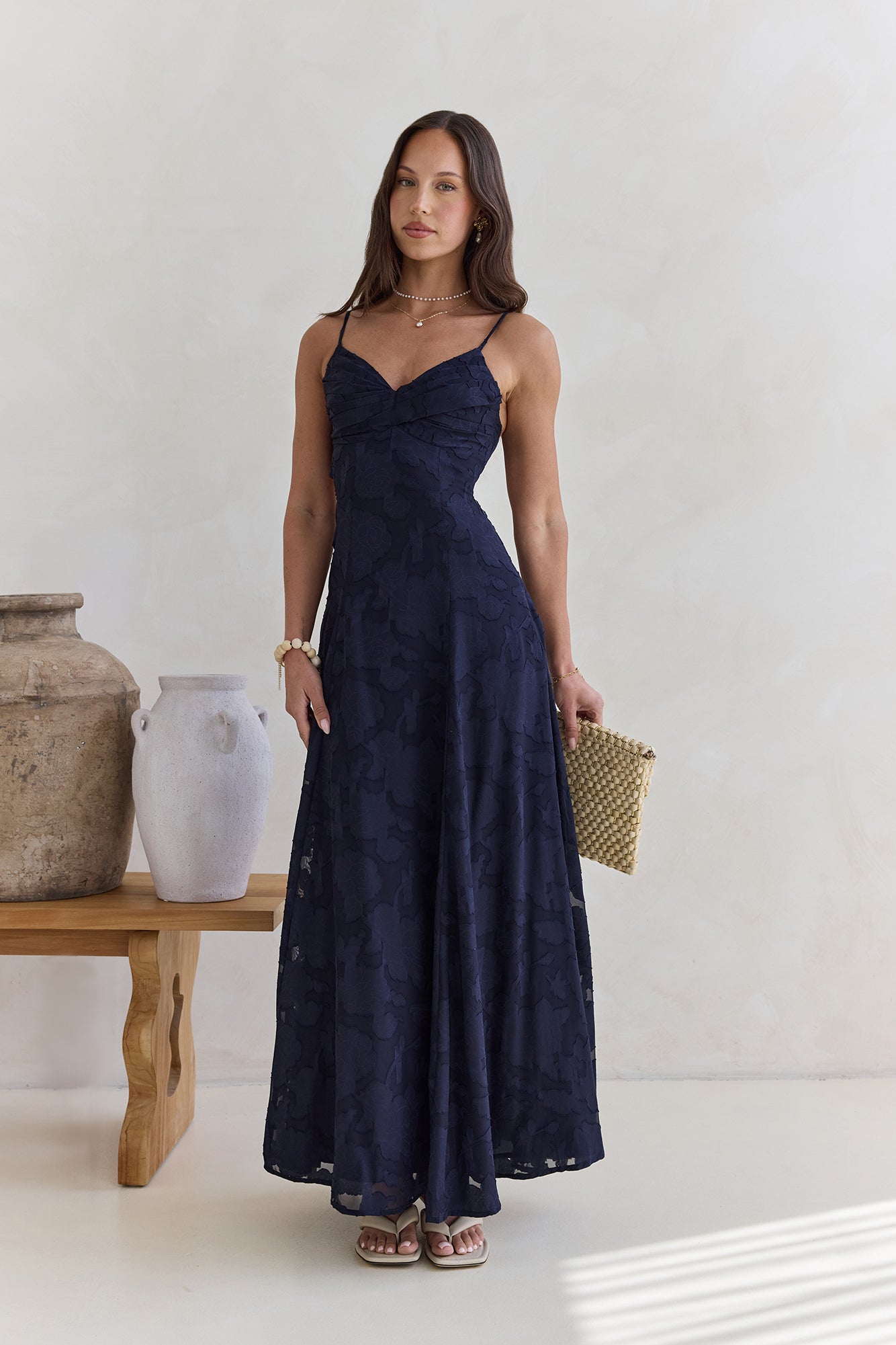 Women's V-Neck Pleated Maxi Dress Klara