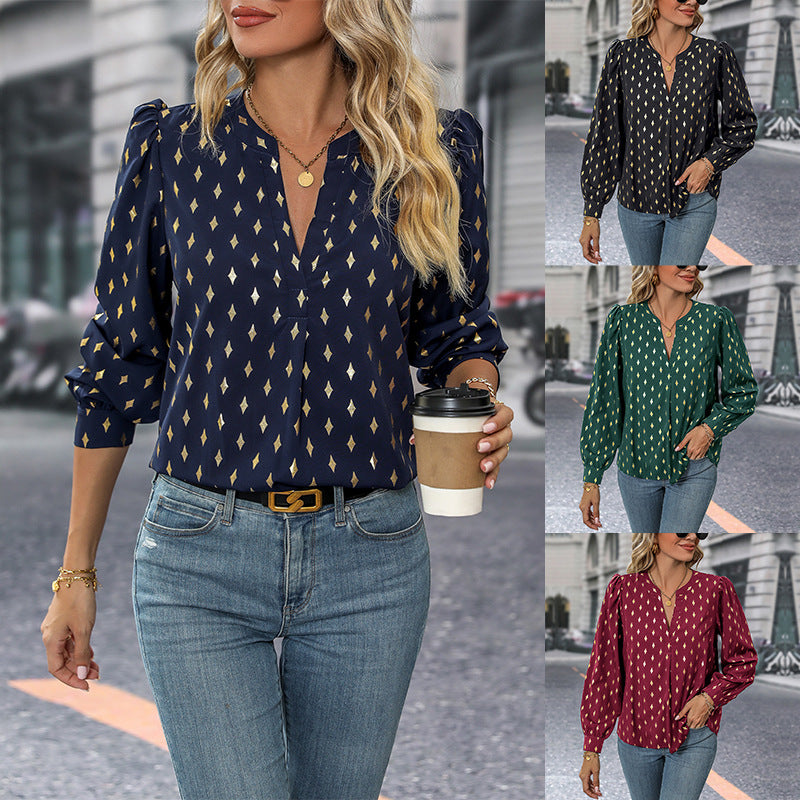Women's V-Neck Ruffle Detail Blouse Klara