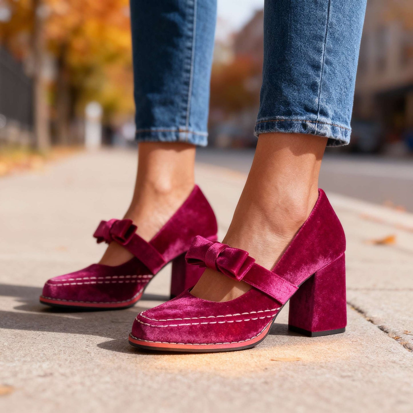 Women's Velvet Block Heel Loafers Klara