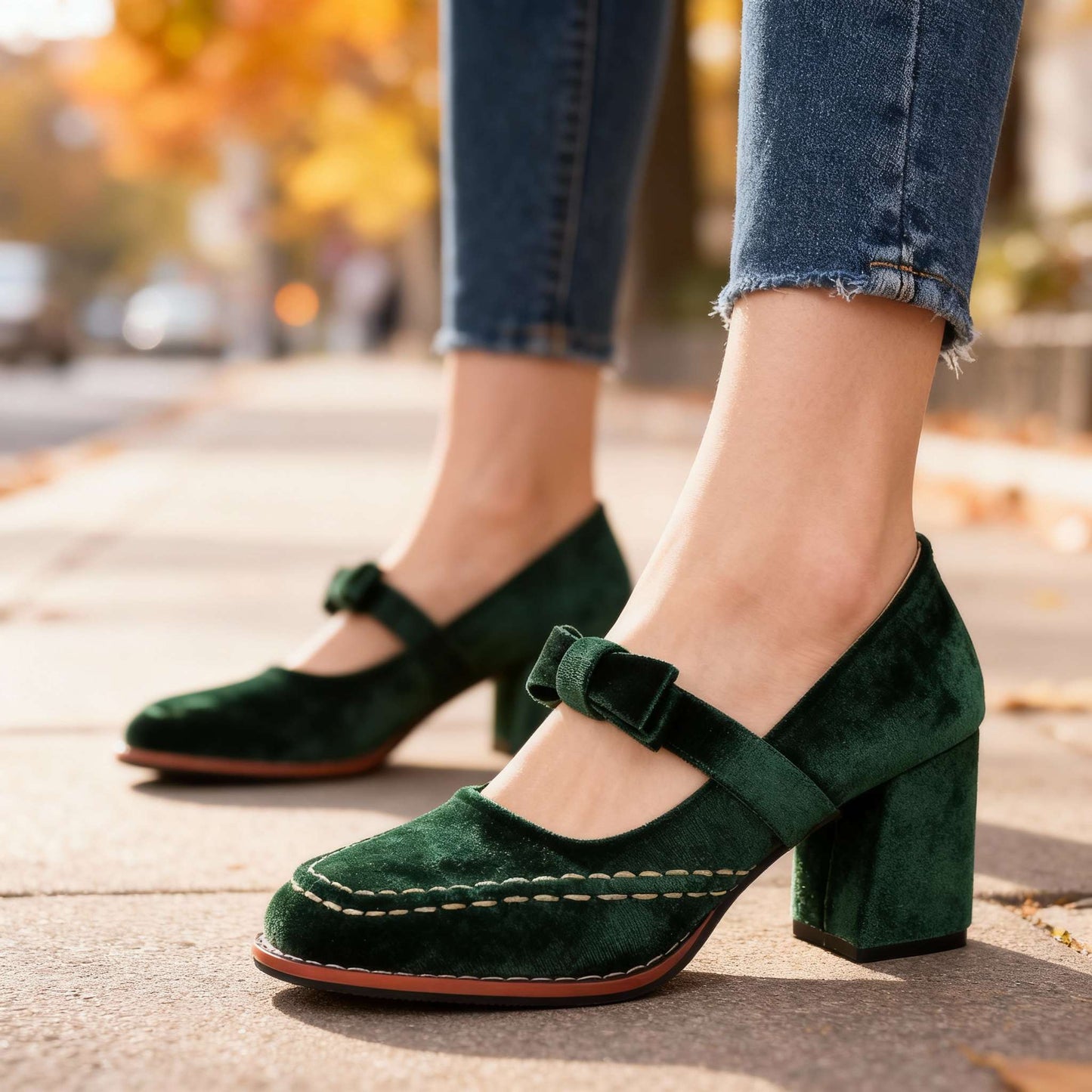 Women's Velvet Block Heel Loafers Klara