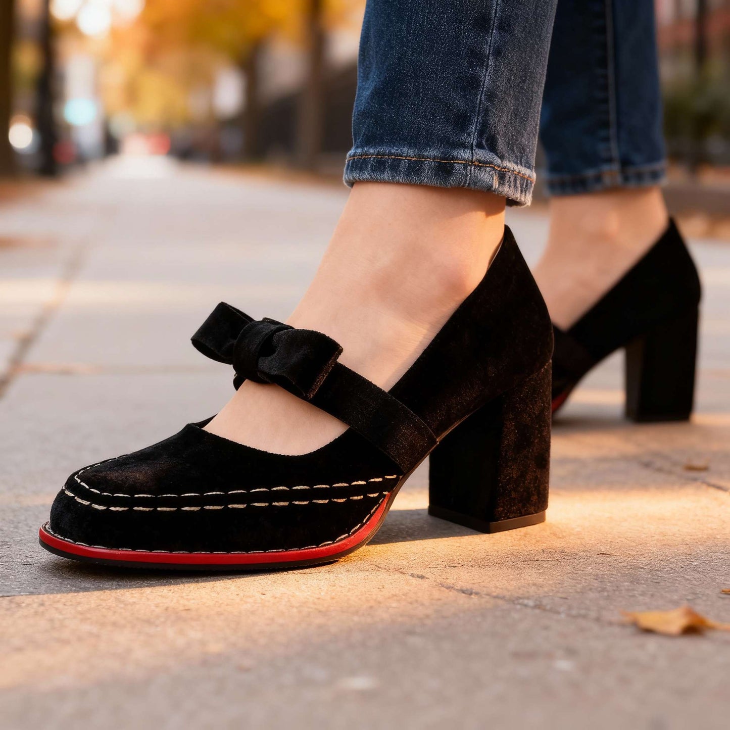 Women's Velvet Block Heel Loafers Klara