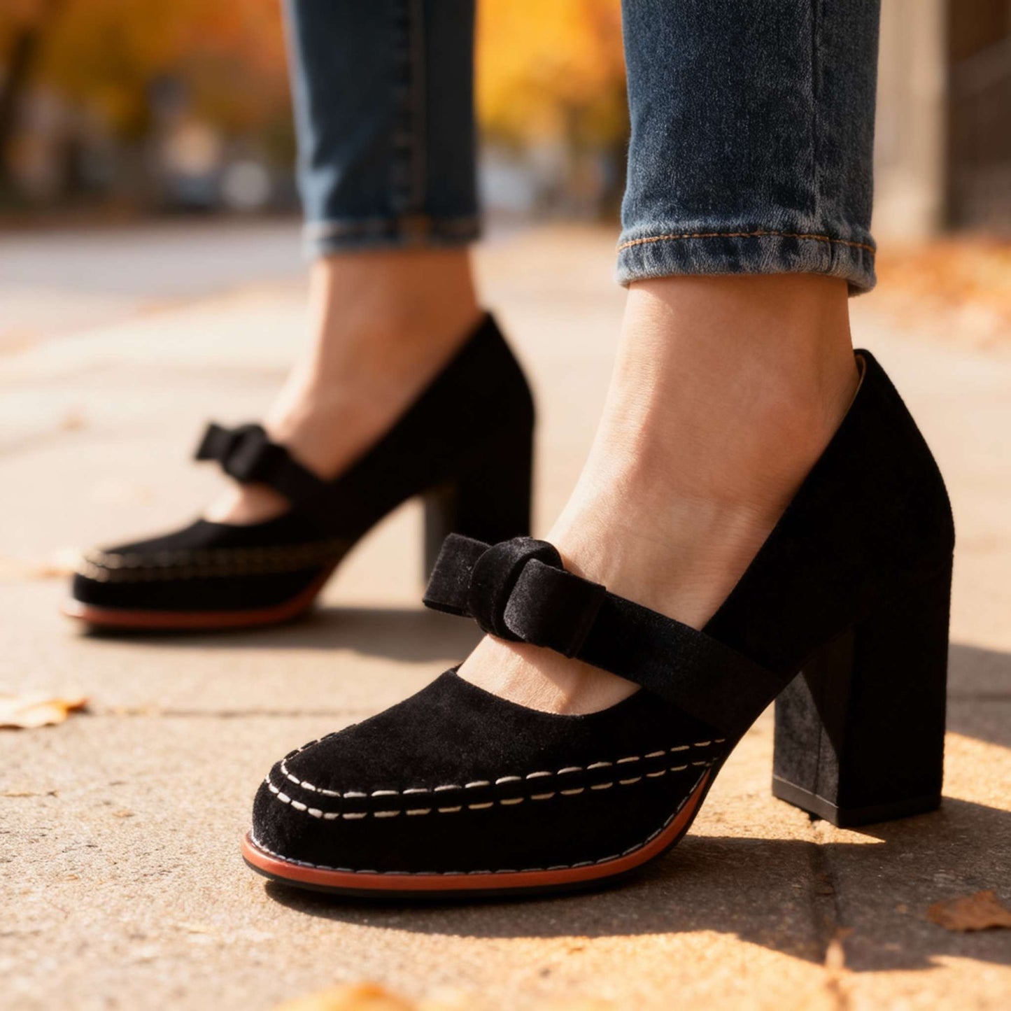 Women's Velvet Block Heel Loafers Klara
