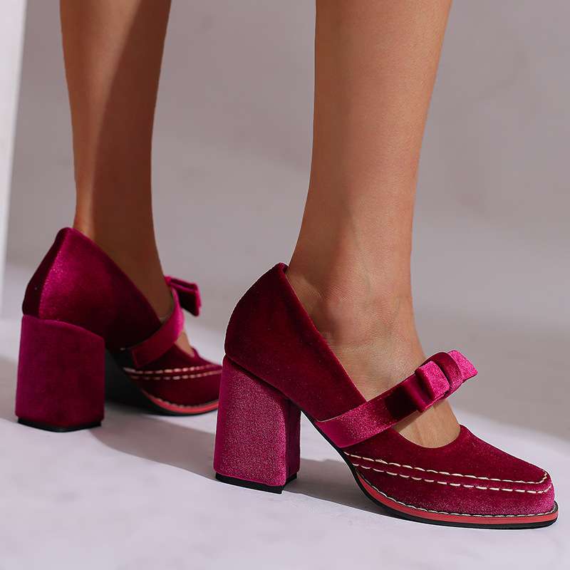 Women's Velvet Block Heel Loafers Klara