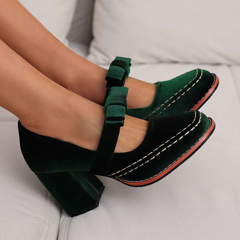 Women's Velvet Block Heel Loafers Klara