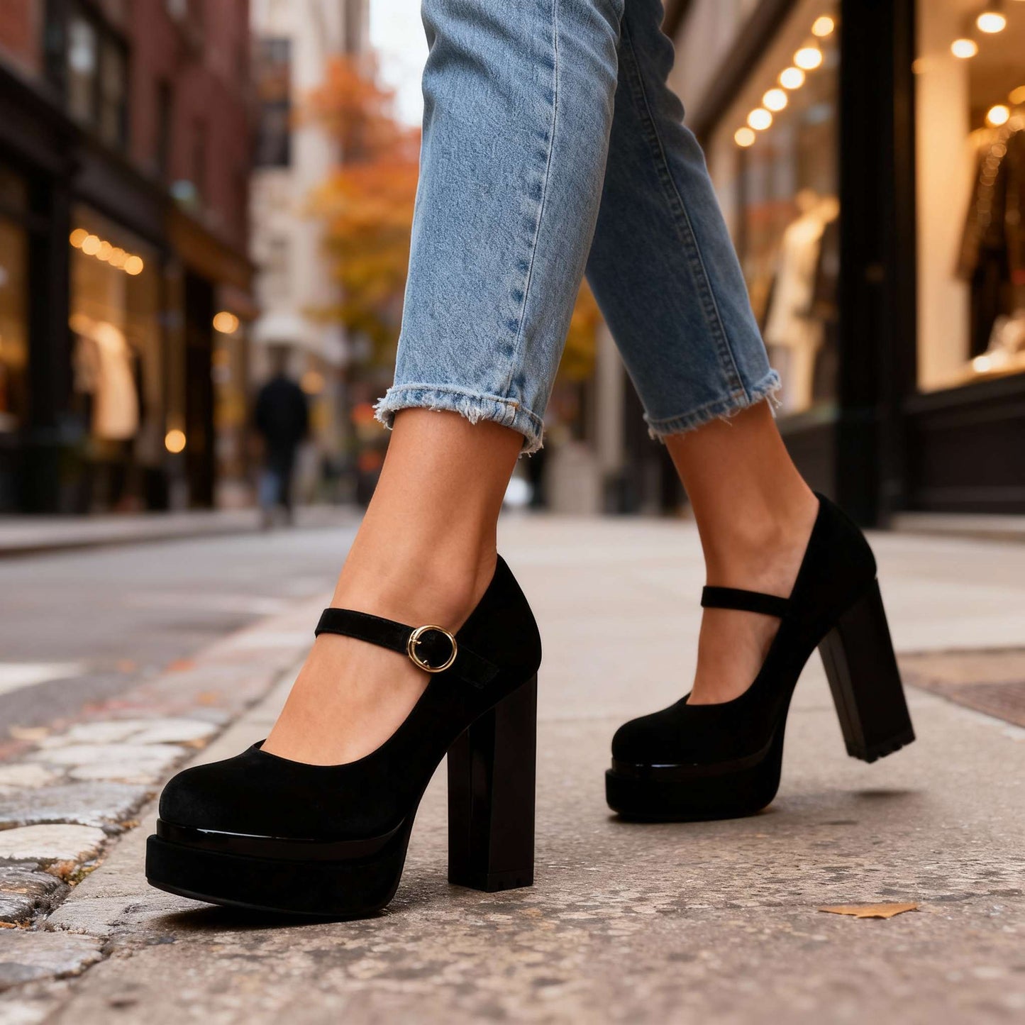 Women's Velvet Block Heel Mary Jane Shoes Klara