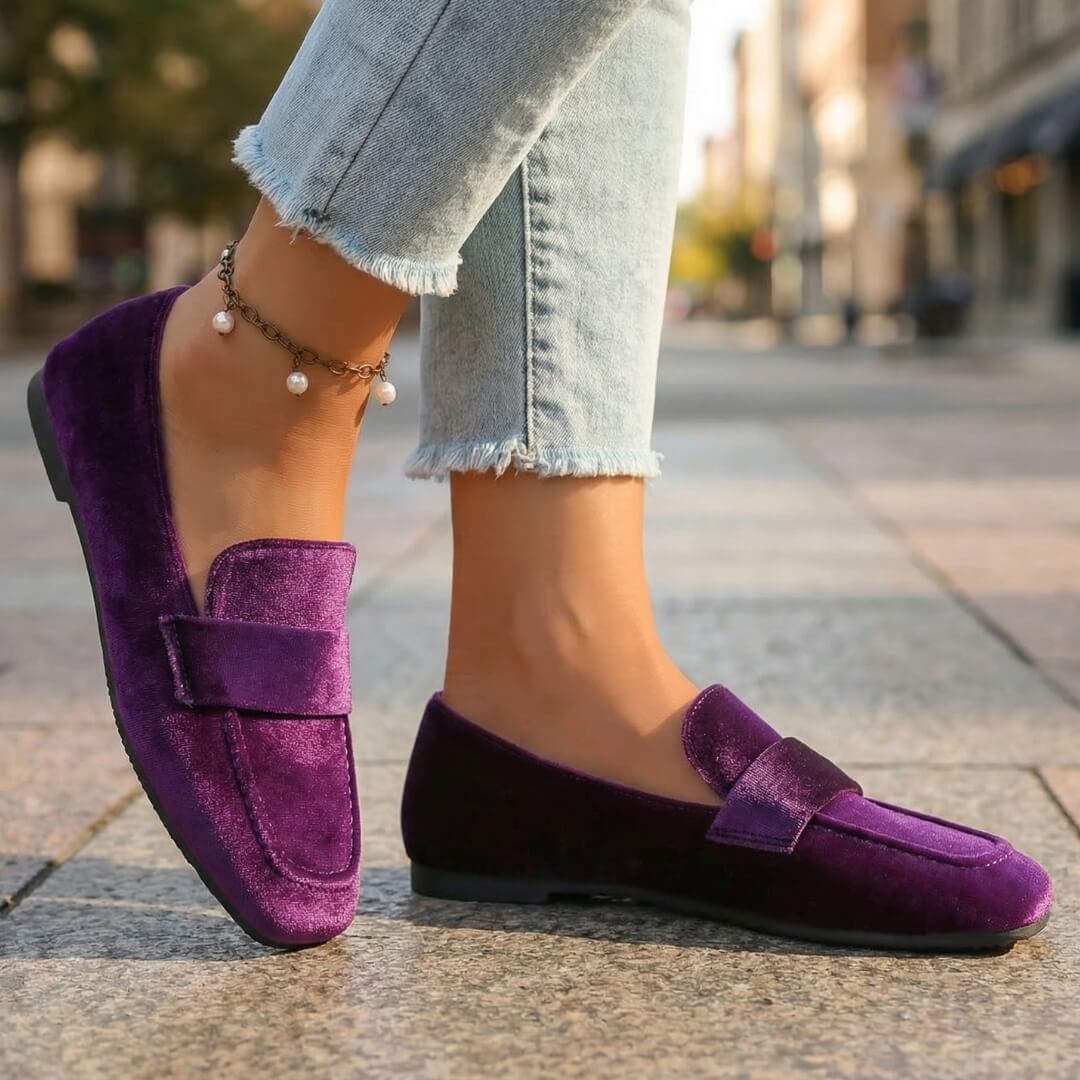 Women's Velvet Square Toe Loafers Klara