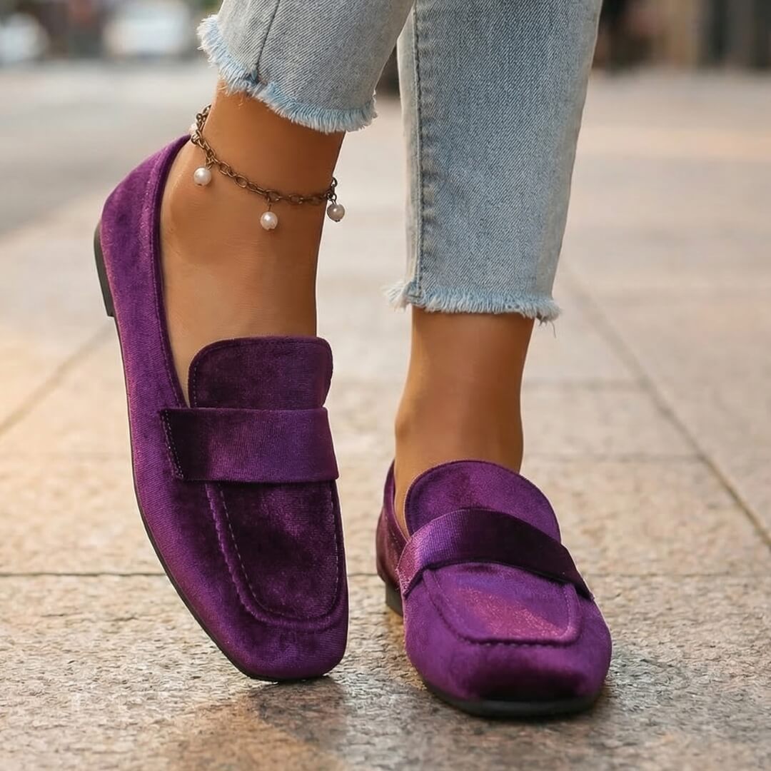 Women's Velvet Square Toe Loafers Klara
