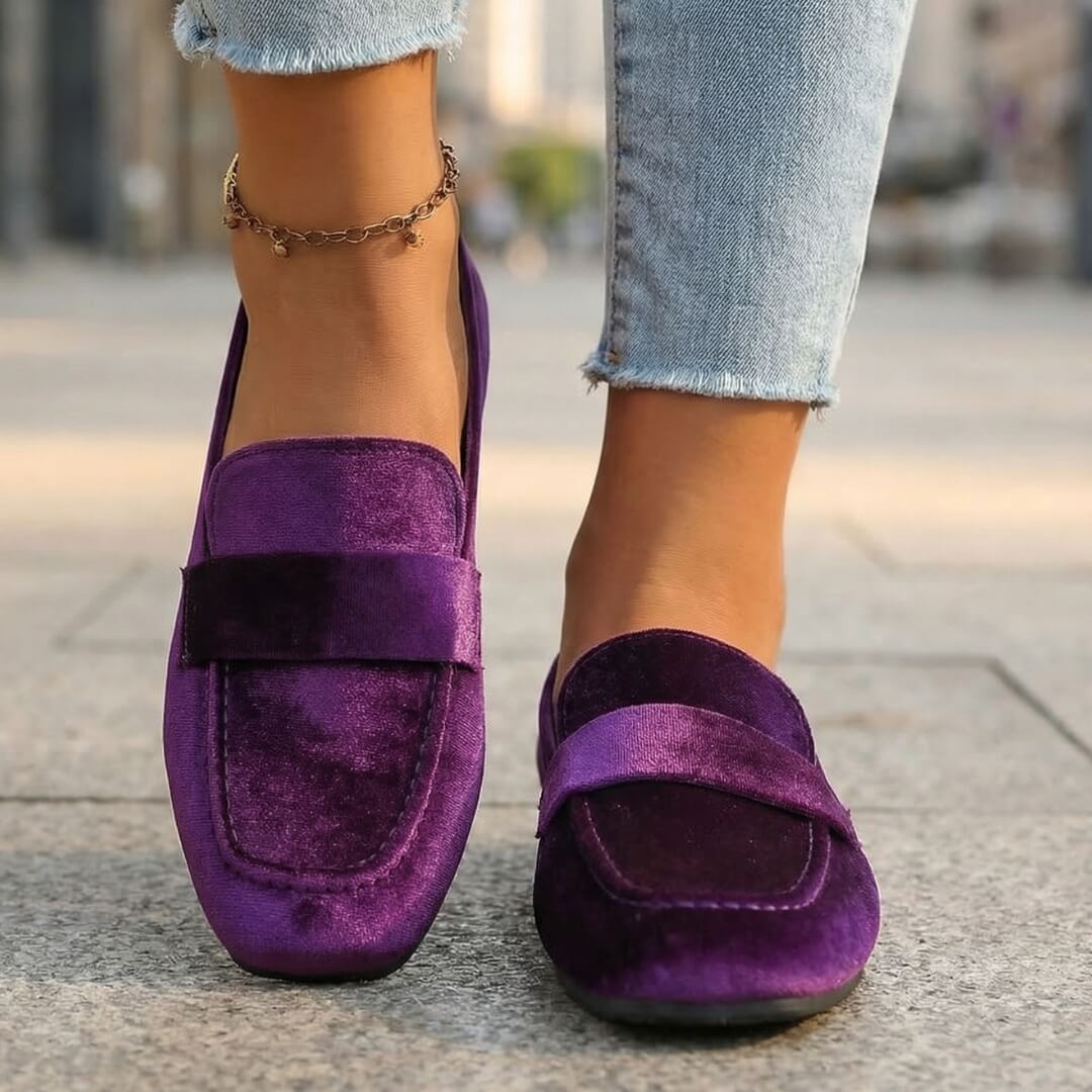 Women's Velvet Square Toe Loafers Klara