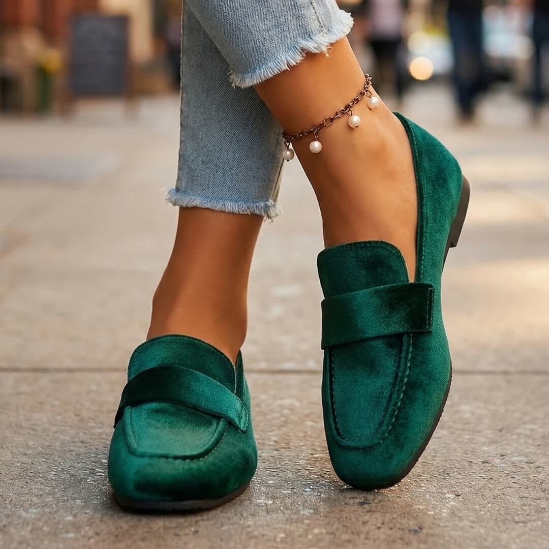 Women's Velvet Square Toe Loafers Klara