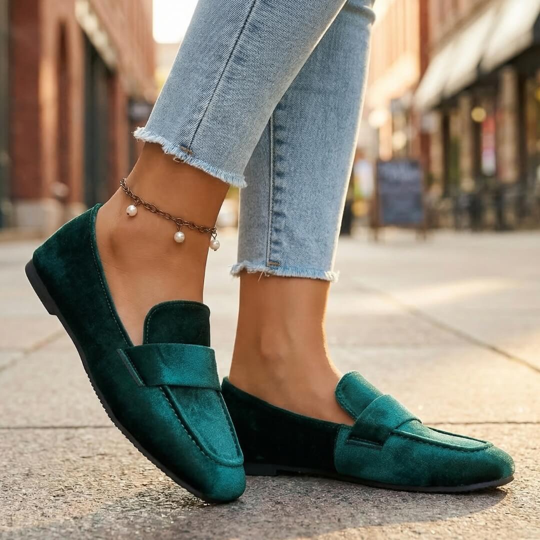Women's Velvet Square Toe Loafers Klara