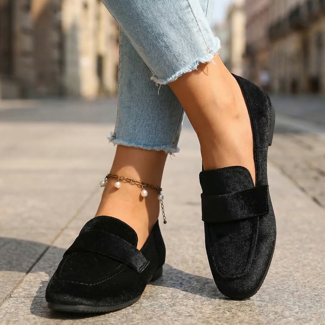 Women's Velvet Square Toe Loafers Klara