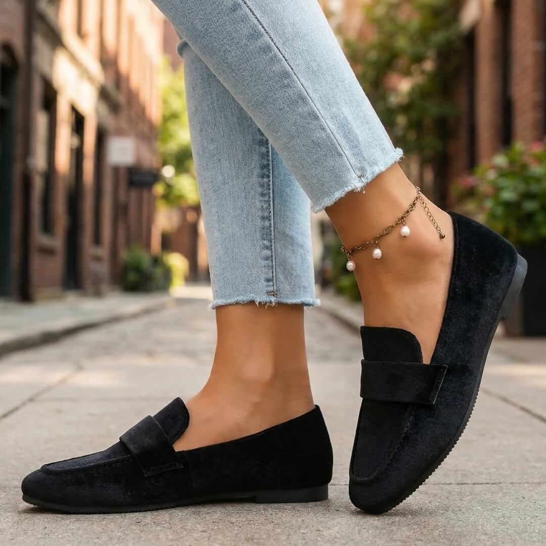 Women's Velvet Square Toe Loafers Klara