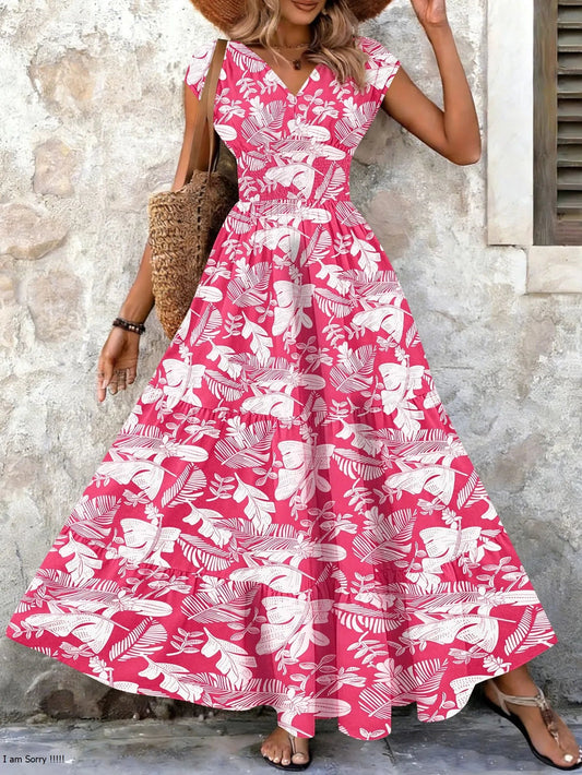 Women's Vintage Floral Pattern V-Neck Summer Dress Klara