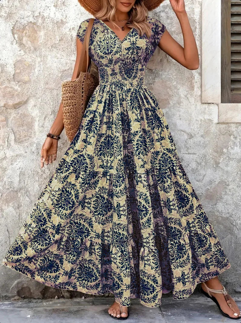 Women's Vintage Floral Pattern V-Neck Summer Dress Klara
