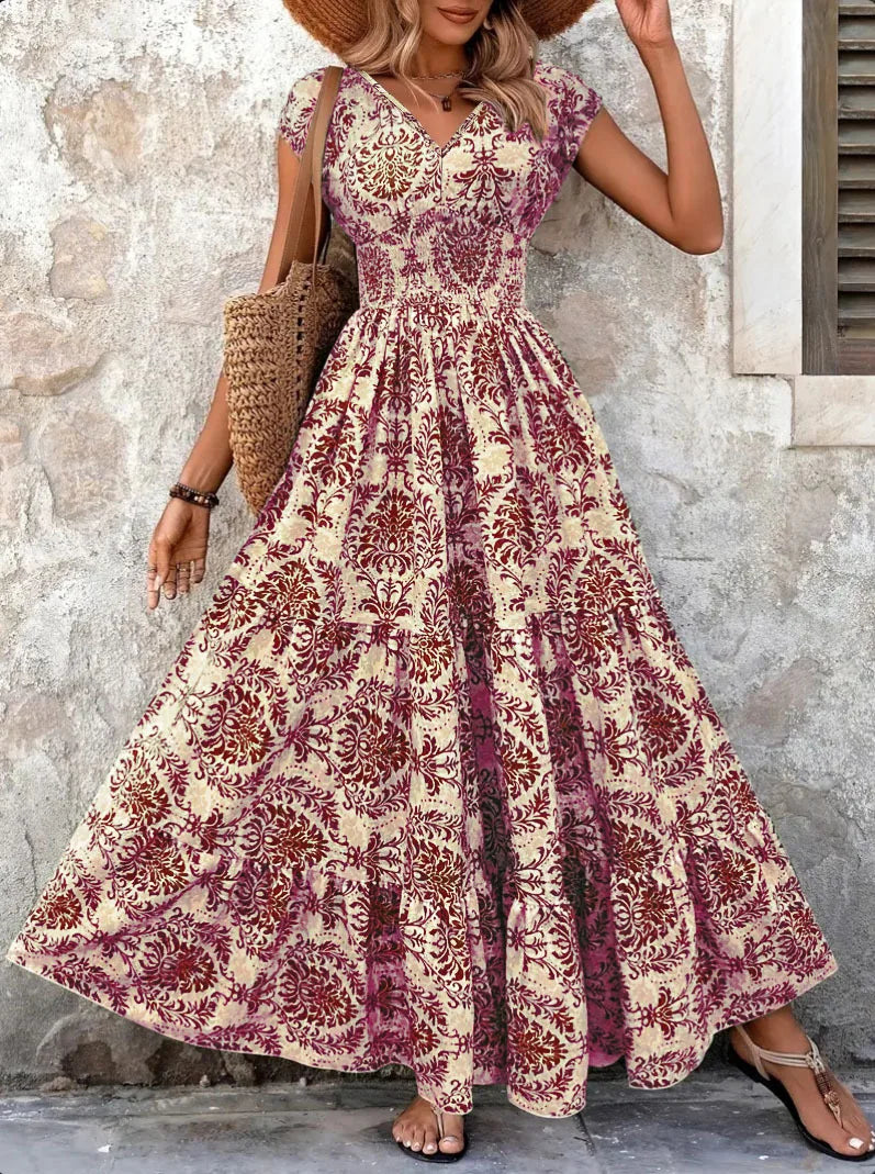 Women's Vintage Floral Pattern V-Neck Summer Dress Klara