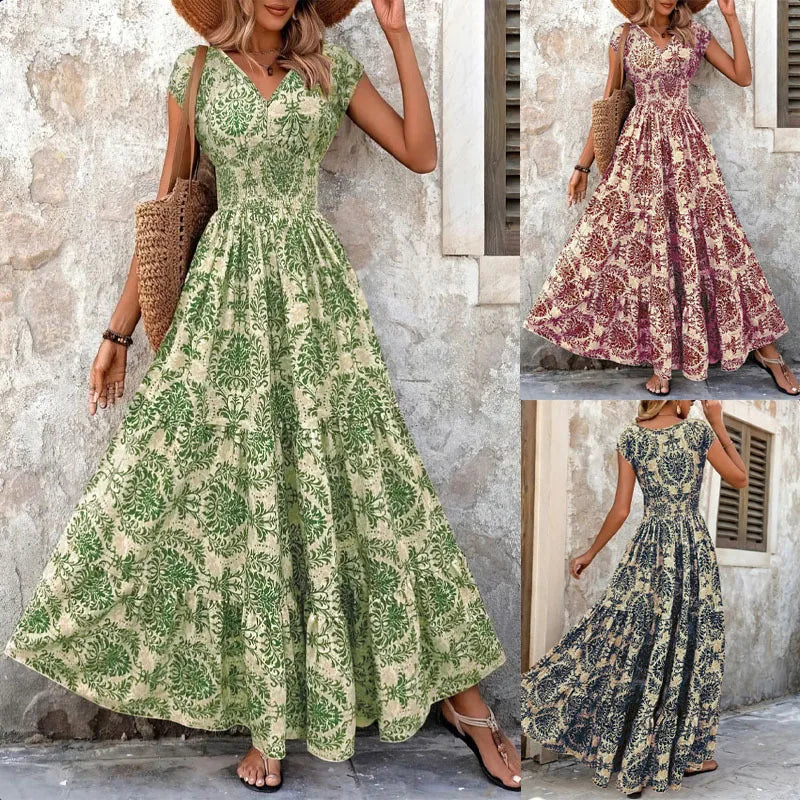 Women's Vintage Floral Pattern V-Neck Summer Dress Klara