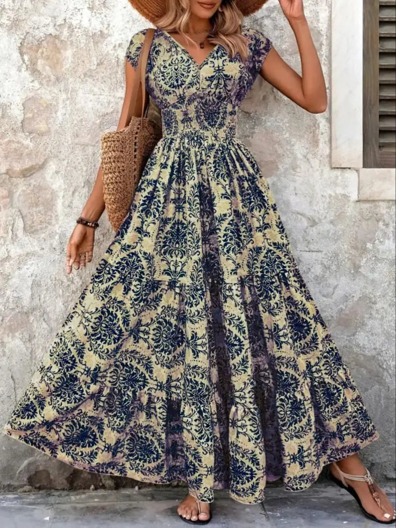 Women's Vintage Floral Pattern V-Neck Summer Dress Klara