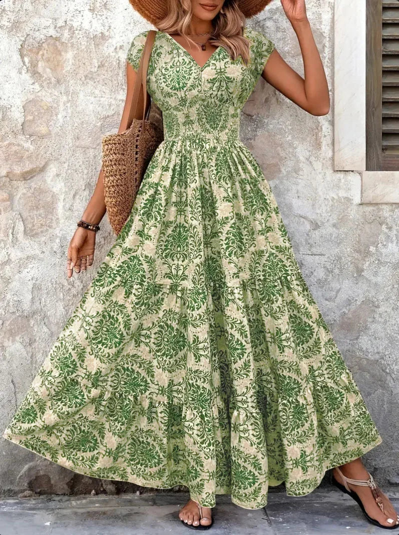 Women's Vintage Floral Pattern V-Neck Summer Dress Klara