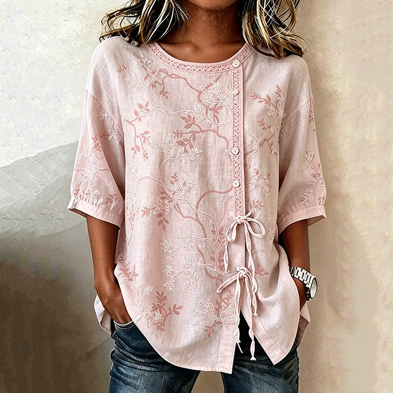 Women's Vintage Leaf Print Blouse Klara