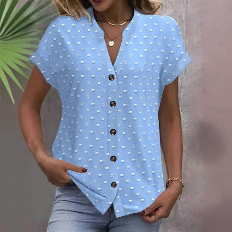 Women's Vintage V-Neck Short Sleeve Blouse Klara