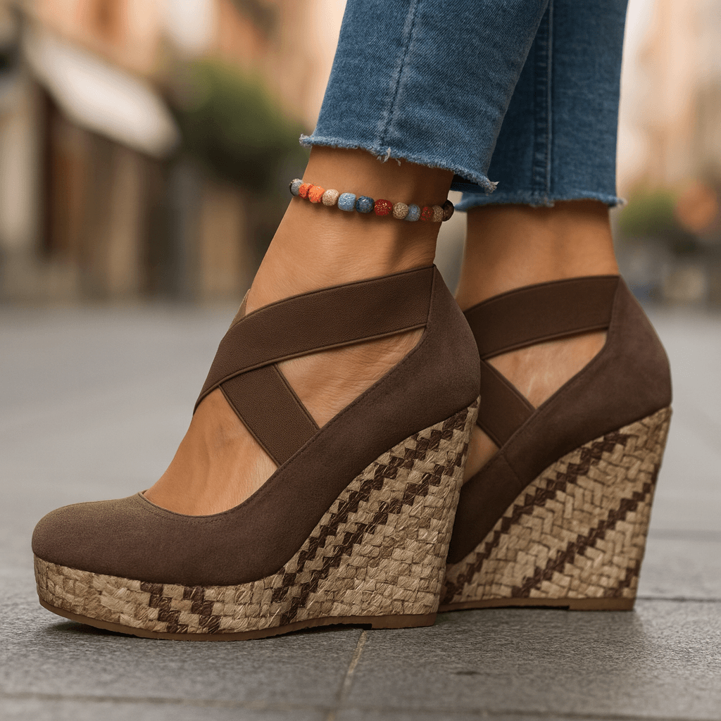 Women's Woven Cross-Strap Wedge Heel Shoes Klara