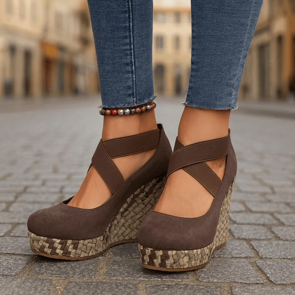 Women's Woven Cross-Strap Wedge Heel Shoes Klara