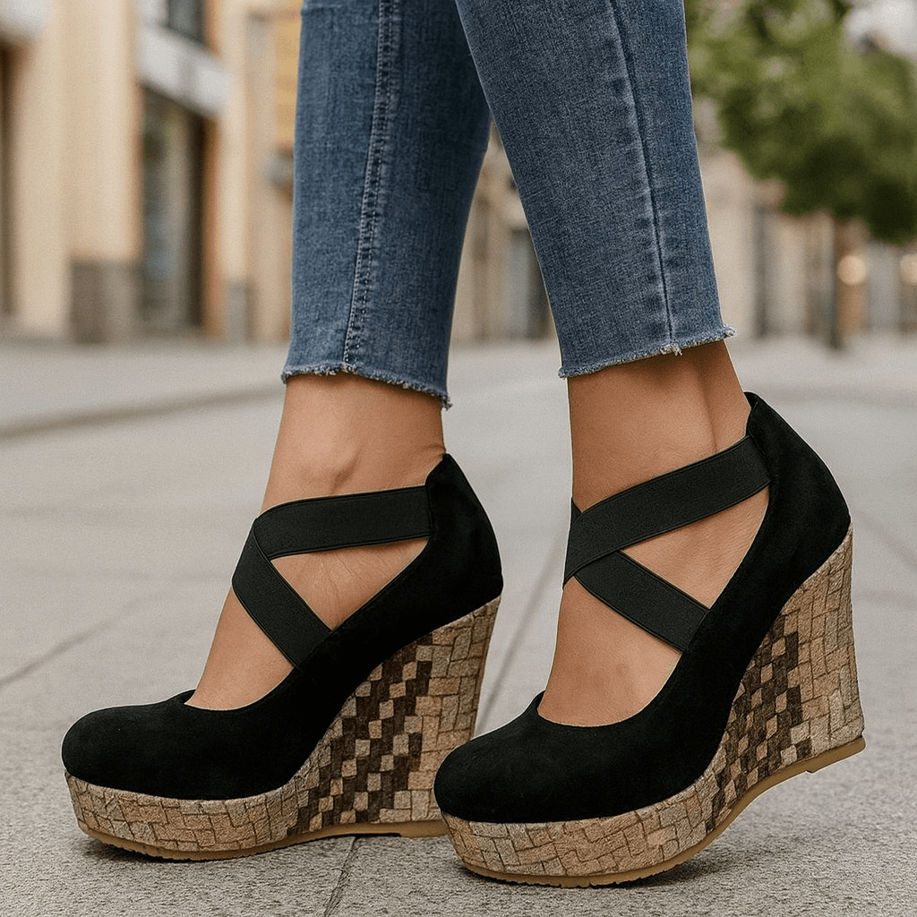 Women's Woven Cross-Strap Wedge Heel Shoes Klara