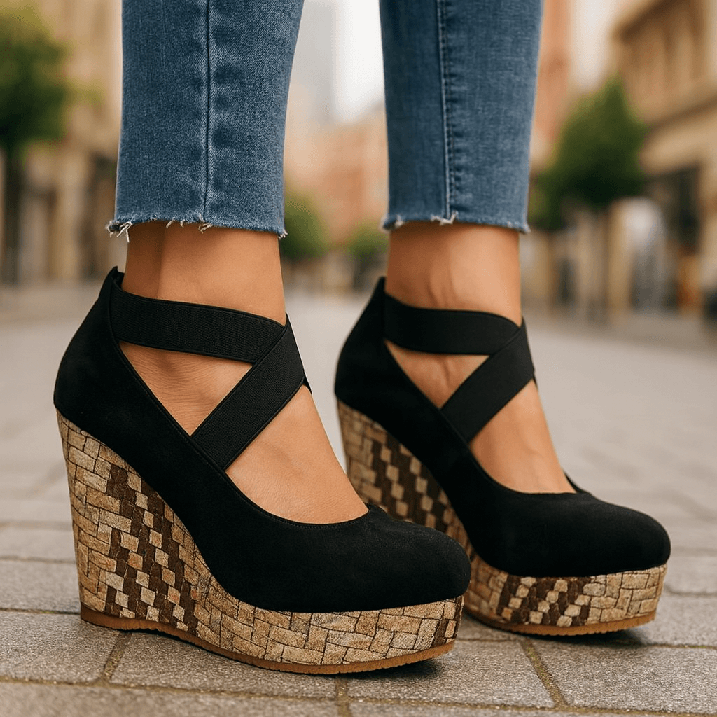 Women's Woven Cross-Strap Wedge Heel Shoes Klara
