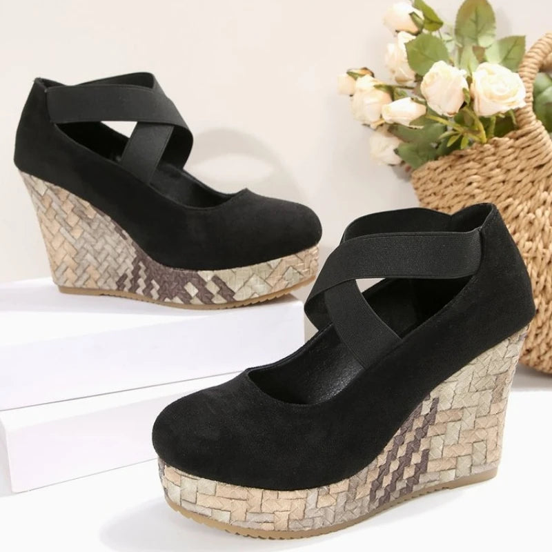 Women's Woven Cross-Strap Wedge Heel Shoes Klara
