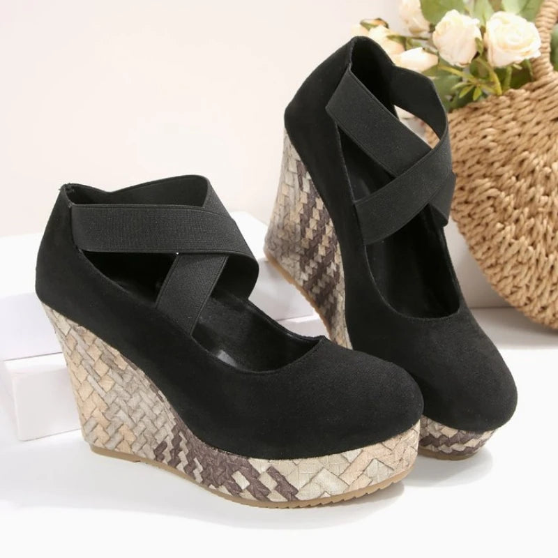 Women's Woven Cross-Strap Wedge Heel Shoes Klara