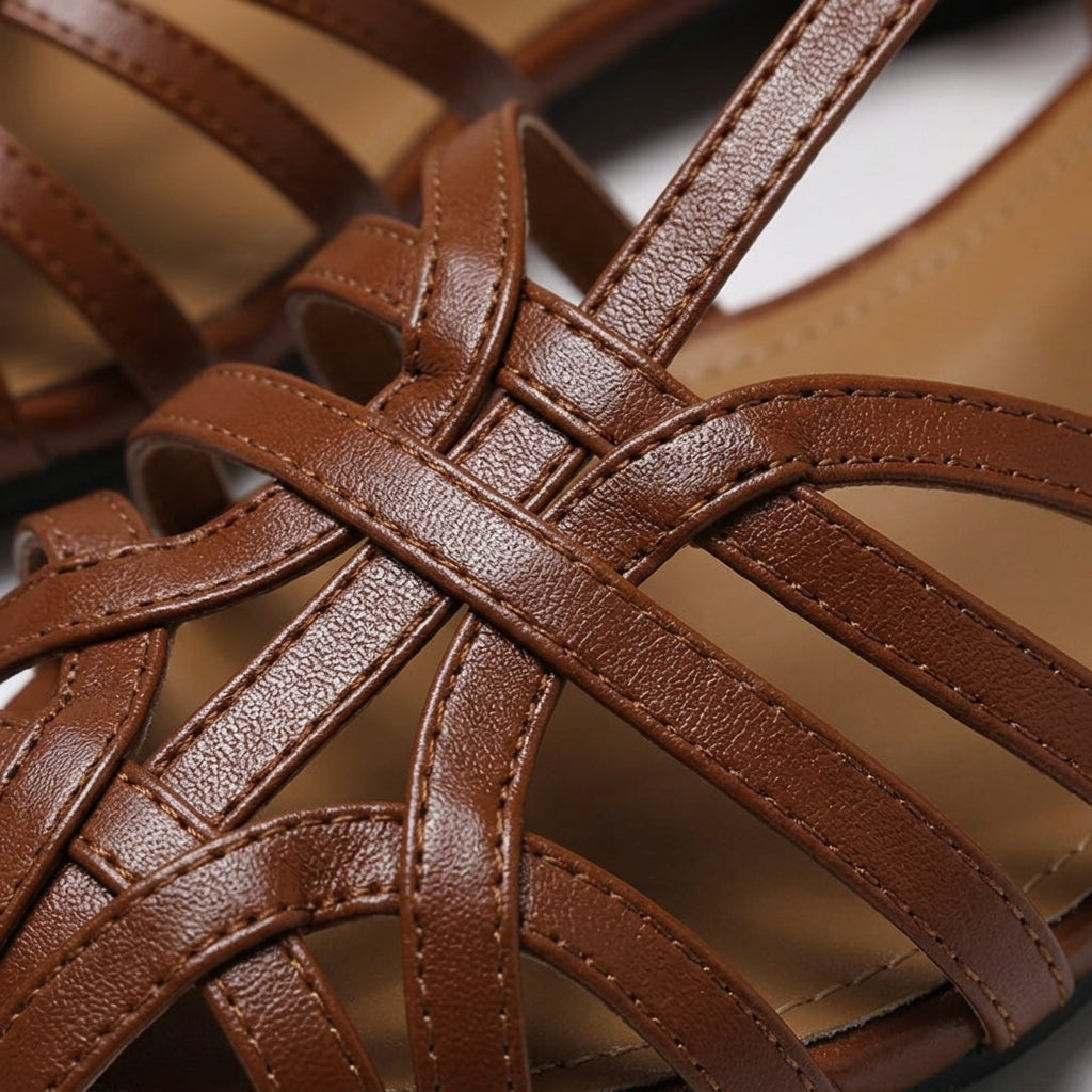 Women's Woven Leather Block Heel Sandals Klara
