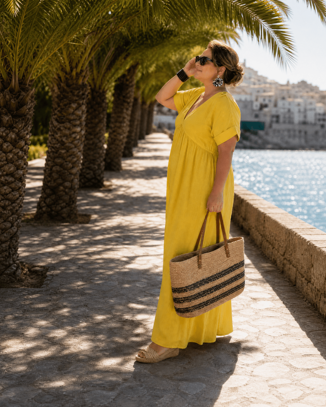 Women's Woven V-Neck Flowy Midi Dress Klara