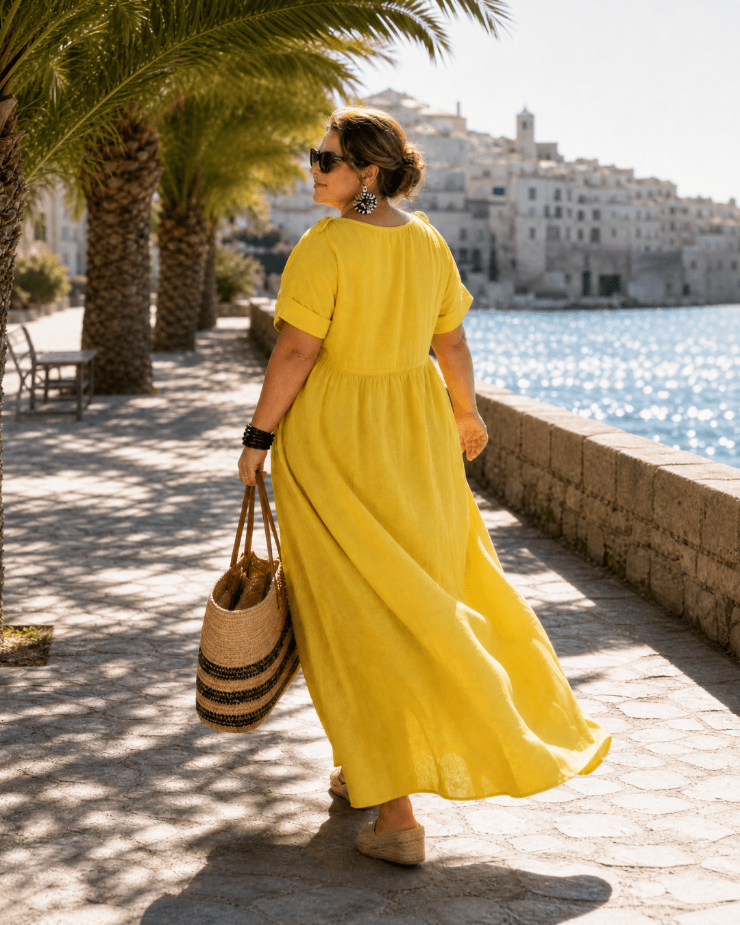 Women's Woven V-Neck Flowy Midi Dress Klara